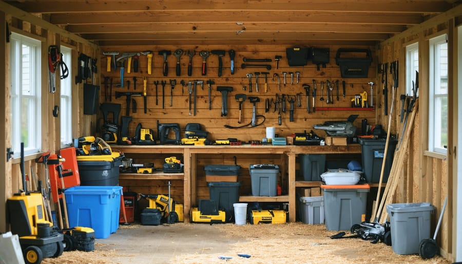 Disorganized shed interior before decluttering and cleaning