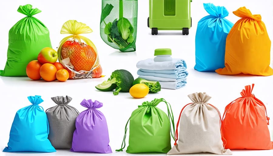 Assortment of sustainable storage bag options in different materials and colors