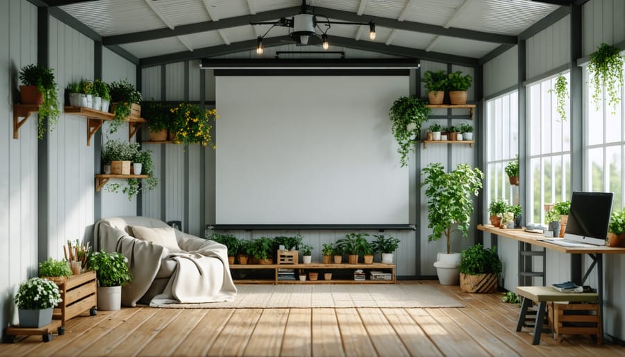 Transformed shed interior showcasing a functional and inspiring studio space