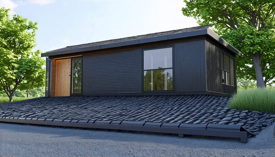 Eco-friendly recycled rubber roofing on a garden shed