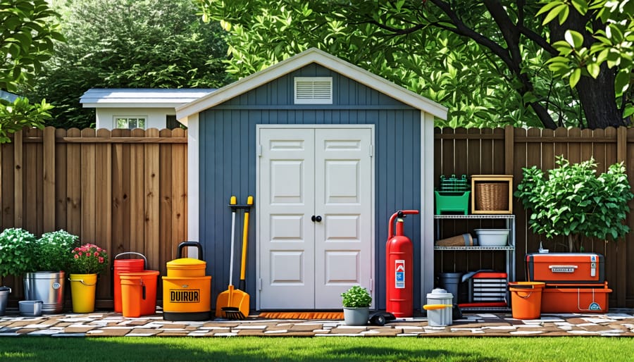 Clever repurposing of household items for small shed organization