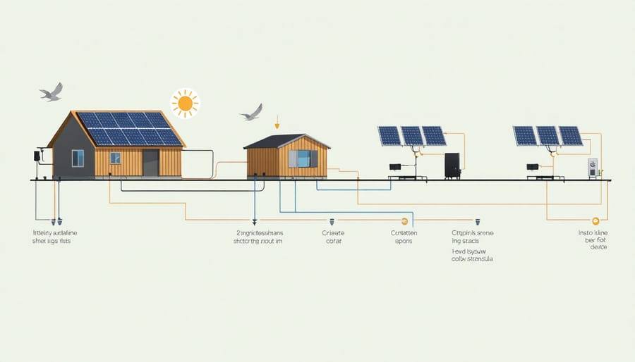 Diagram showing the step-by-step process of installing a solar system for a shed