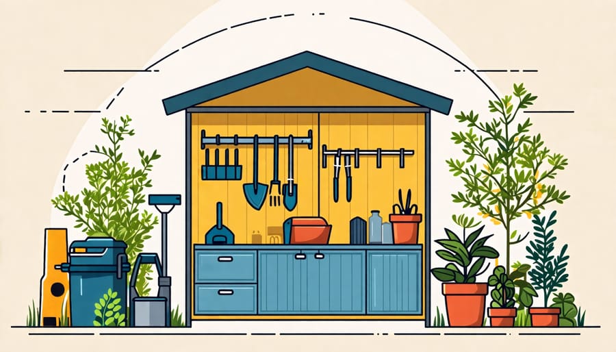 Layout of storage zones in an organized shed