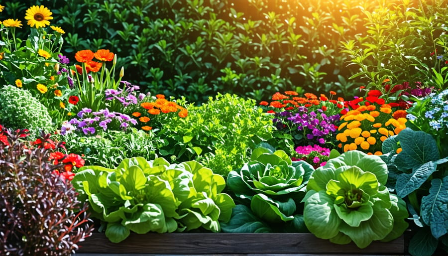 Sustainable garden showcasing a variety of healthy plants