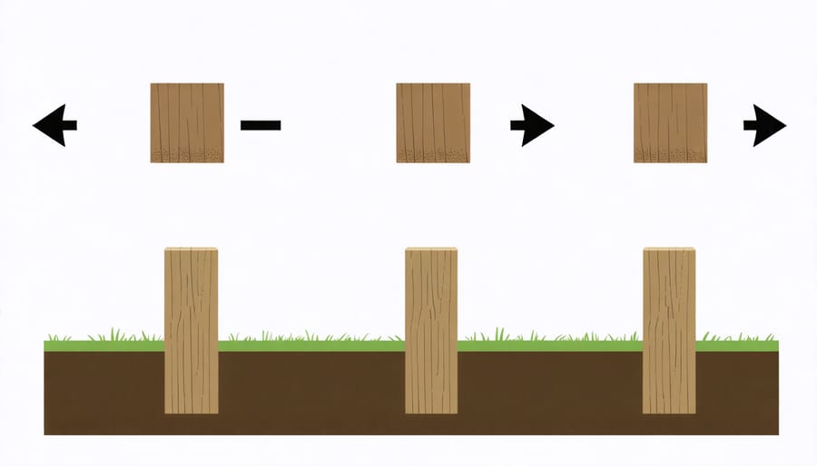 Diagram of wooden post foundation installation on sloped site