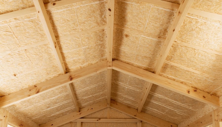 Completed insulated shed ceiling showcasing proper ventilation