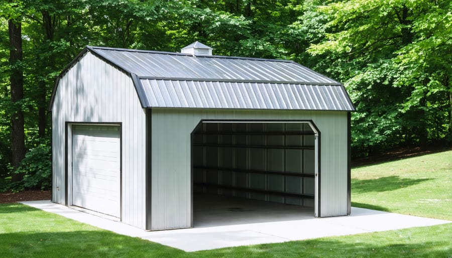 Shed with a completed metal roof installation, highlighting the transformative effect