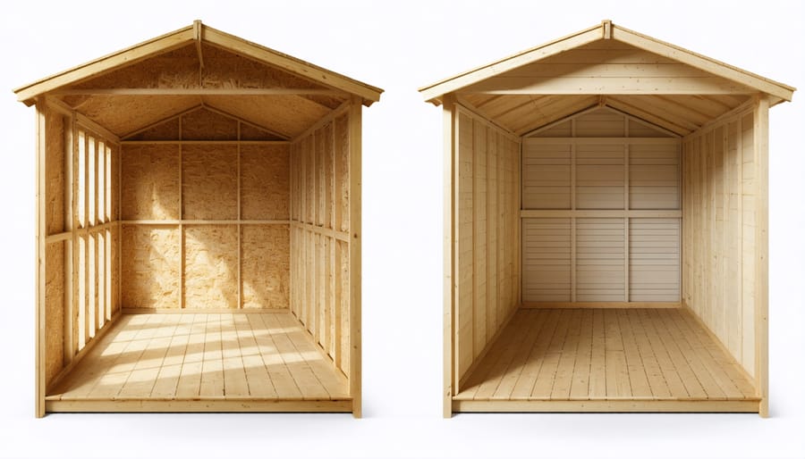 Side-by-side comparison showing the benefits of shed insulation