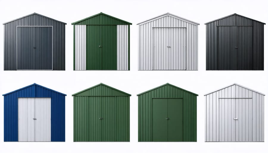 Different metal shed styles and color options available in modern designs