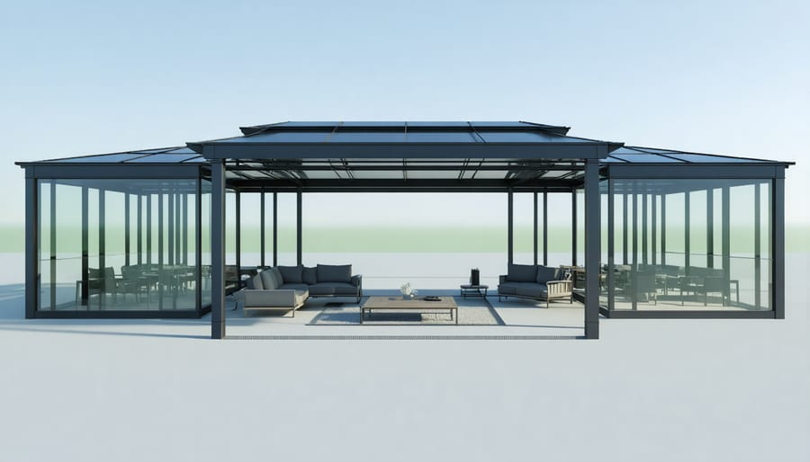 Contemporary metal L-shaped gazebo with minimalist design