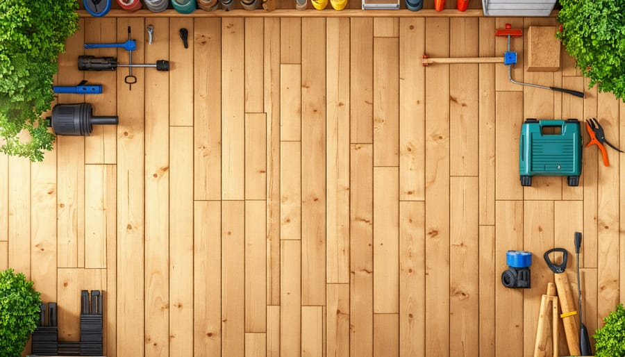 Plywood shed floor showcasing efficient storage solutions