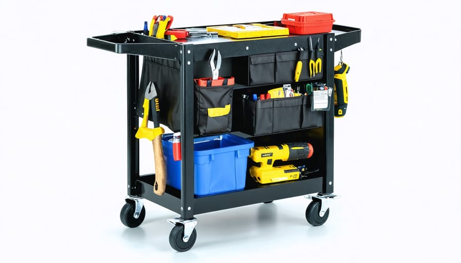 Mobile utility cart with organized compartments for easy tool transport and access