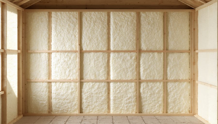 Showcase of different shed insulation options including batts, foam boards, and loose fill