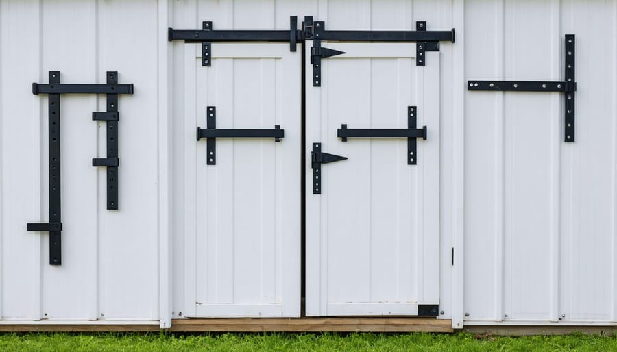 Assortment of shed locking bar types in different styles and materials