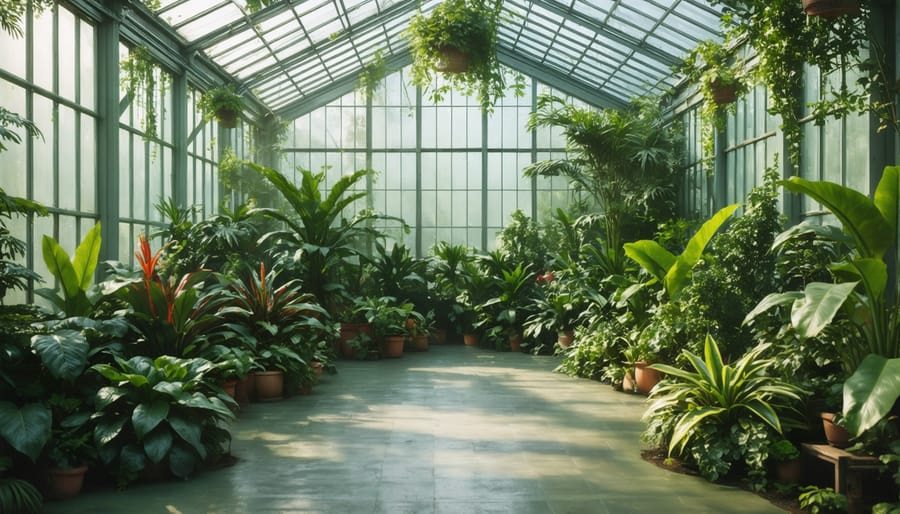 Healthy plants growing in a well-maintained greenhouse environment