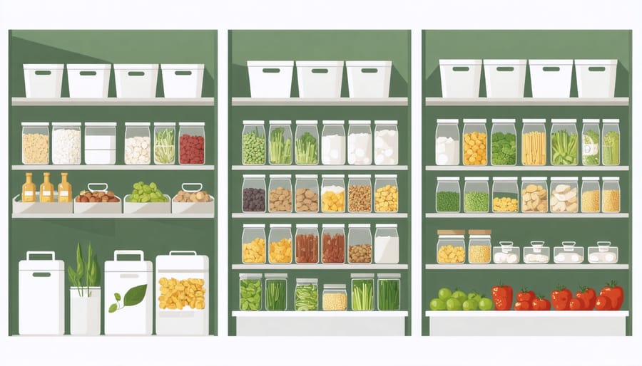 Before and after comparison of pantry organization using sustainable storage containers