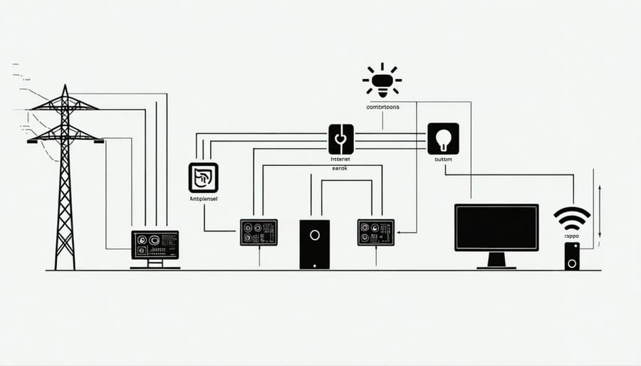 Schematic diagram of electrical wiring and internet installation for a shed office