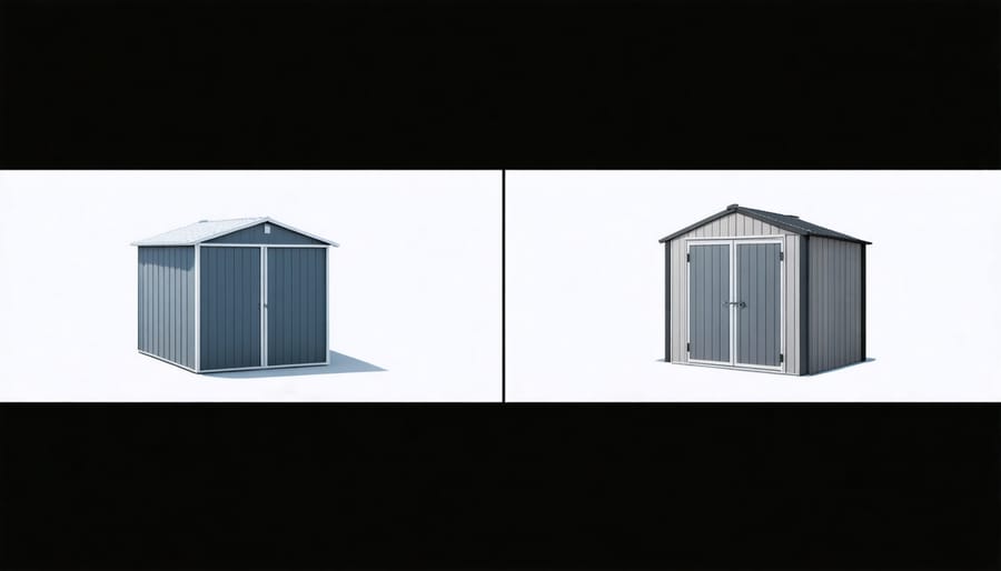 Side-by-side comparison showing traditional shed security versus modern smart security features