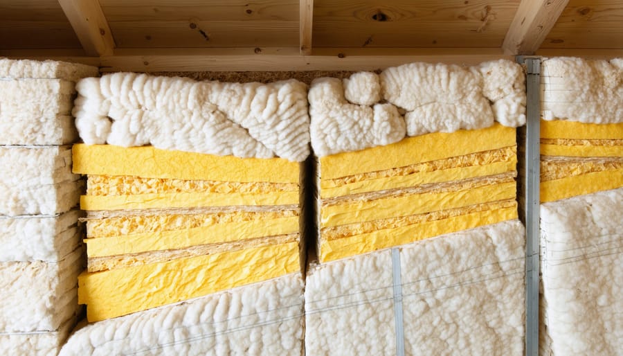Cross-sectional diagram of a shed wall insulated with natural sheep's wool