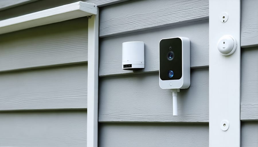 Essential smart security components installed on a garden shed