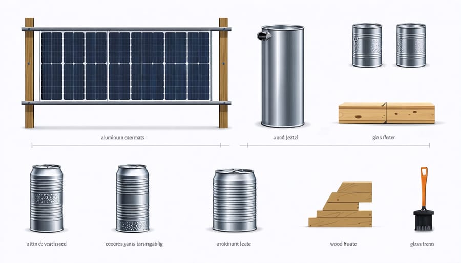 Labeled diagram showing all materials and tools required for DIY solar heater construction