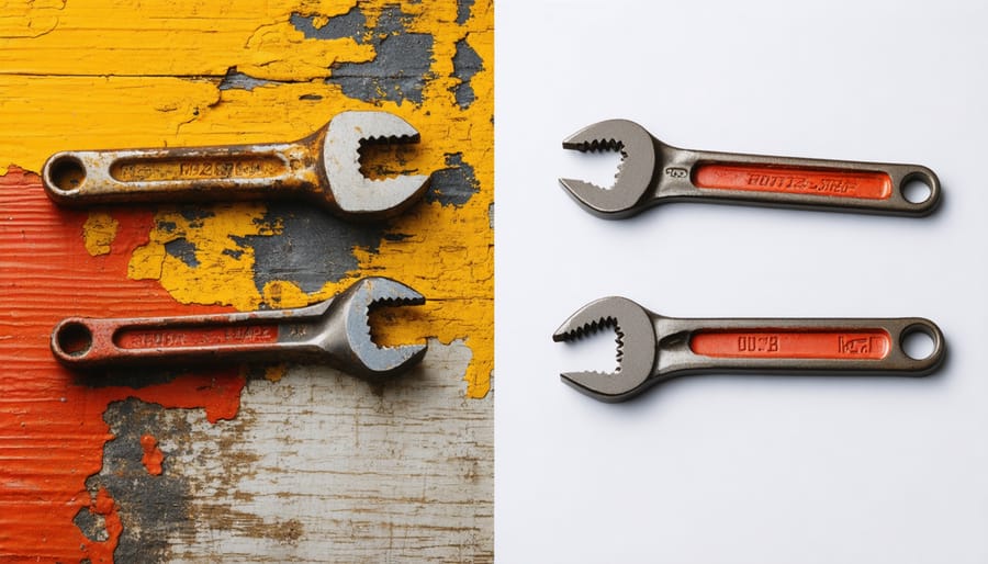 Side-by-side comparison of a rusty garden tool versus a well-maintained one