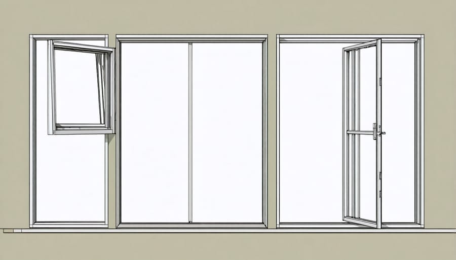 Sequential images showing window frame being installed in metal shed opening