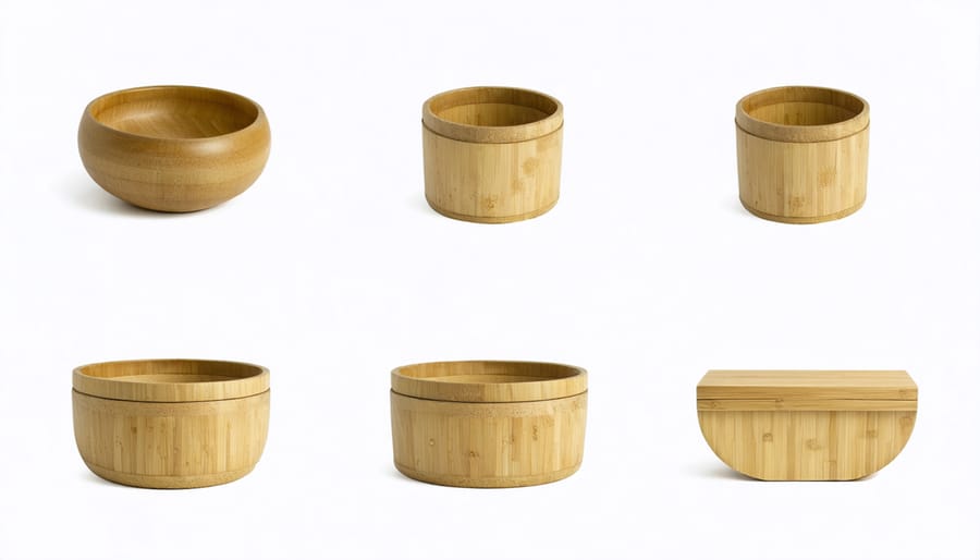 Visual guide showing proper cleaning techniques for bamboo storage containers