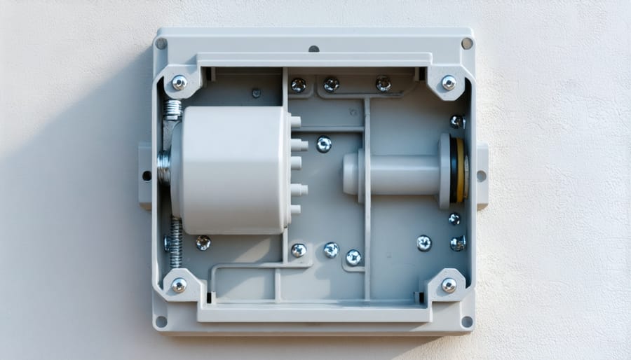 Professional installing a weatherproof junction box showing proper mounting, wiring, and sealing techniques