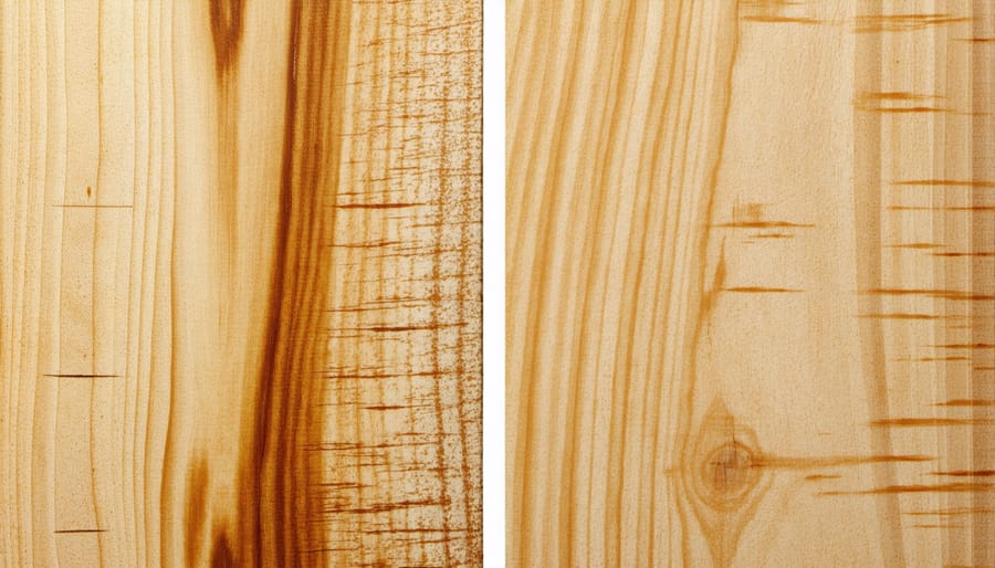 Before and after demonstration of natural oils being applied to wooden surfaces