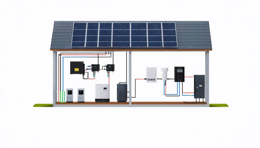 Technical diagram of smart shed energy system components and connections