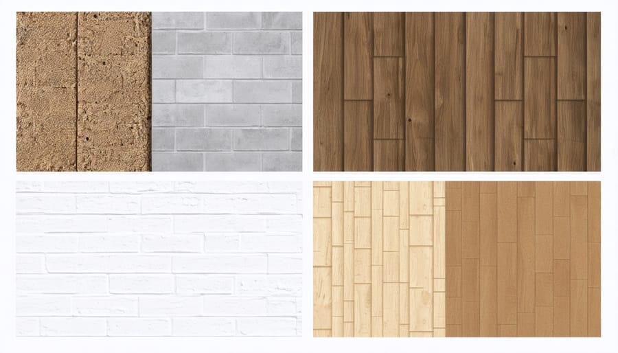 Side-by-side comparison of concrete, wood, plywood, and vinyl shed flooring materials