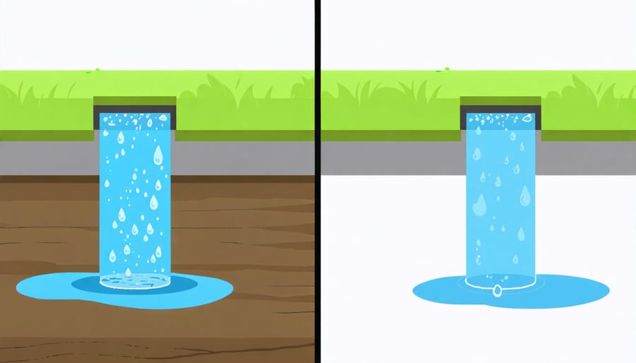 Comparison of two shed foundations showing proper and improper drainage systems
