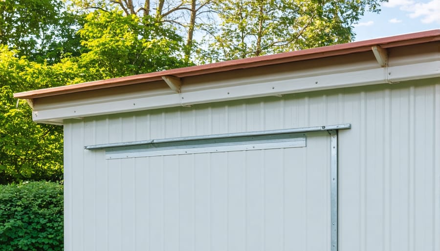 Demonstration of correct gutter installation technique on a garden shed