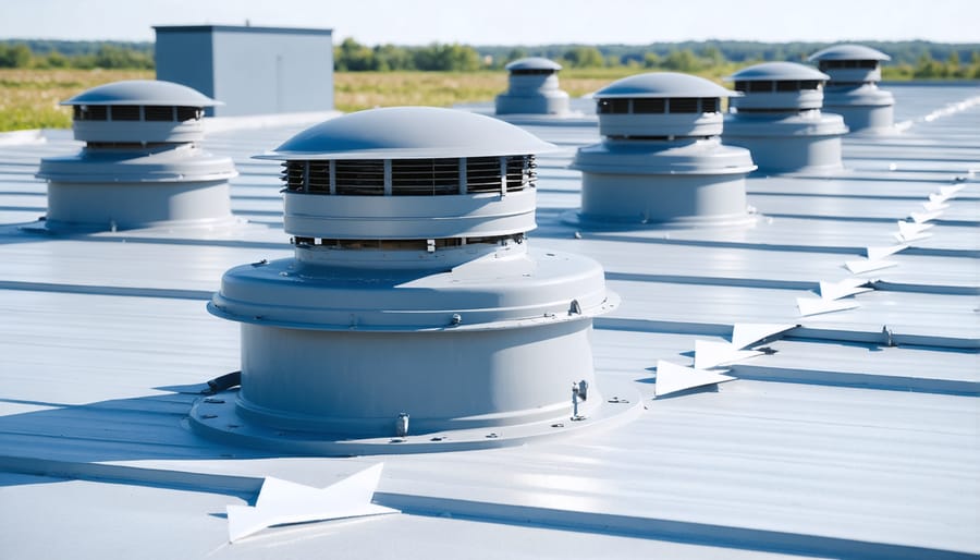 Installation diagram of shed roof ventilation system showing air movement patterns