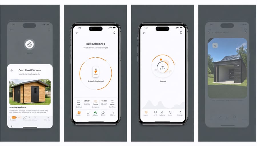 Mobile app interface displaying shed security controls and monitoring dashboard