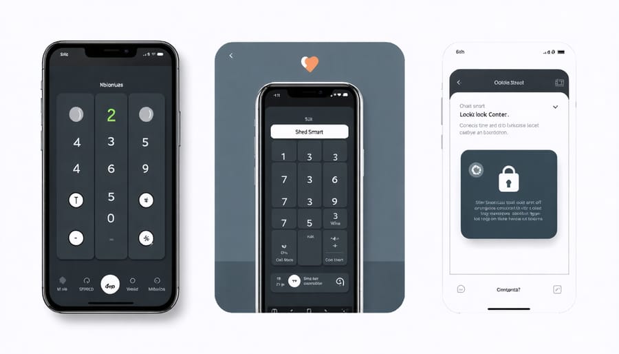 Smart lock mobile app interface displaying access controls and security notifications