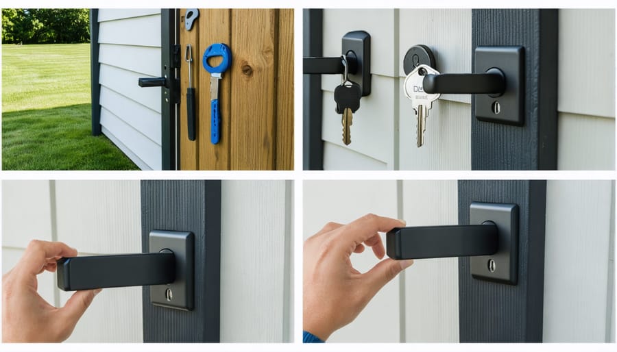 Installation process of a smart lock showing required tools and main setup steps