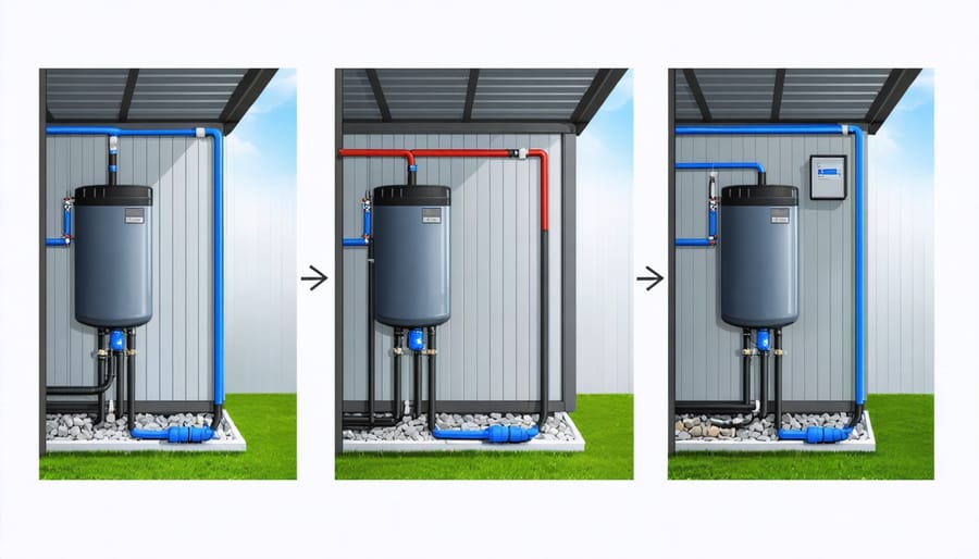 Installation process of smart water system showing key setup stages