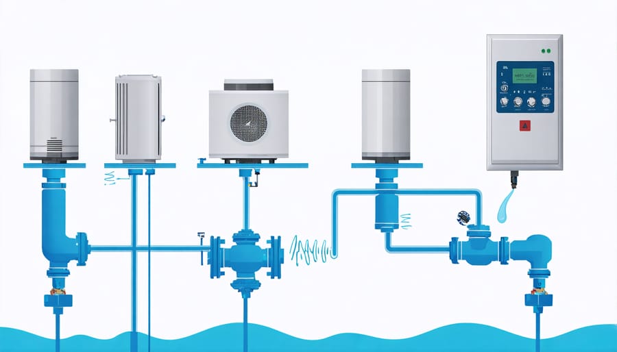 Technical illustration of smart water system components and their connections