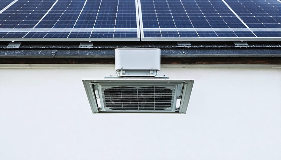 Installation of solar-powered ventilation fan on wooden shed roof