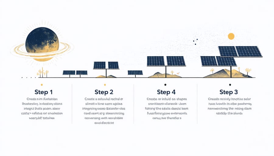 Visual diagram of solar installation steps from planning to completion