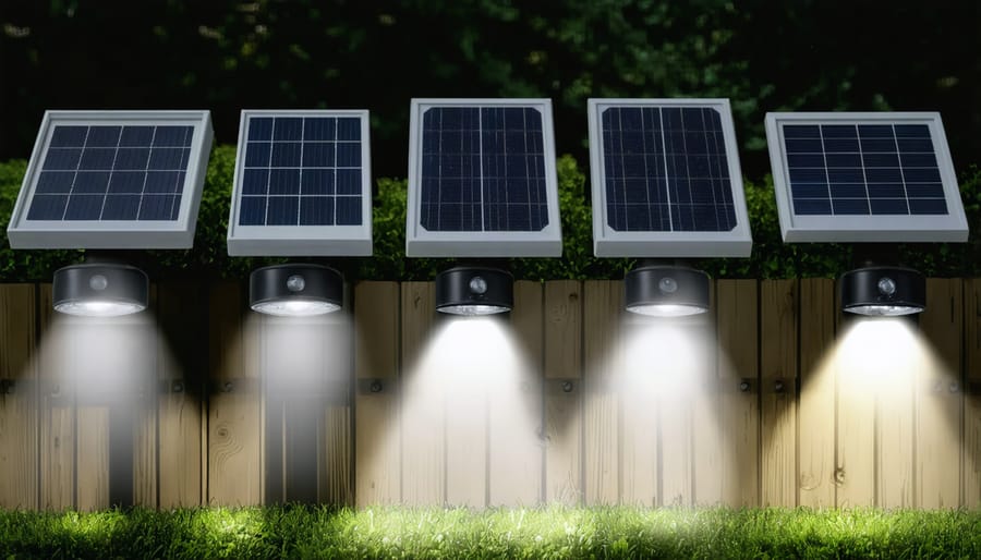 Collection of different solar light options for shed lighting