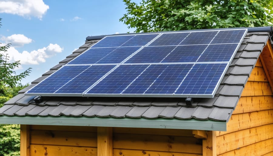 Installation process of mounting solar panels on a shed roof