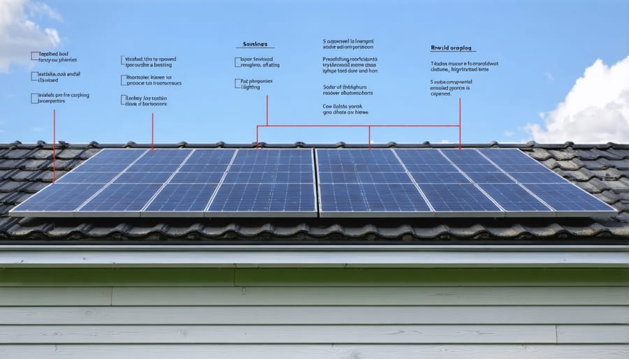 Solar panel and smart lighting components installed on garden shed