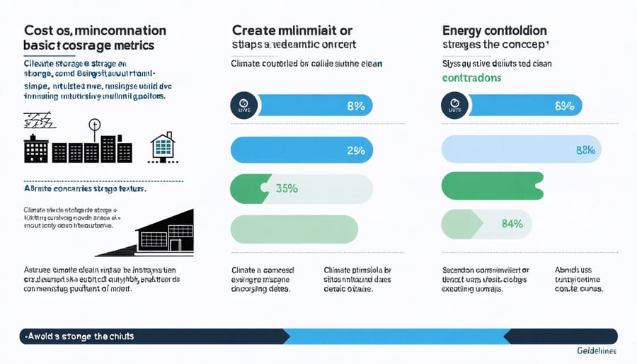 Visual comparison of installation and operating costs for climate-controlled versus basic storage solutions