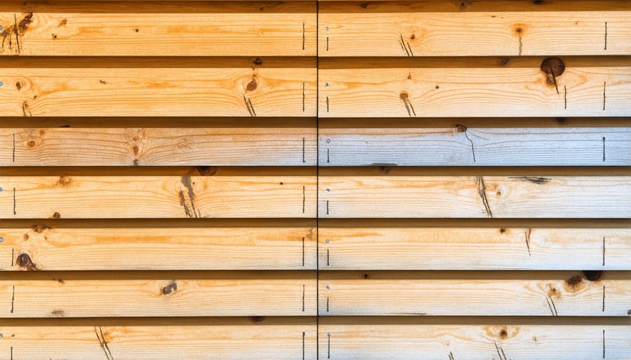 Three stages of preparing a wooden shed surface for eco-friendly waterproofing