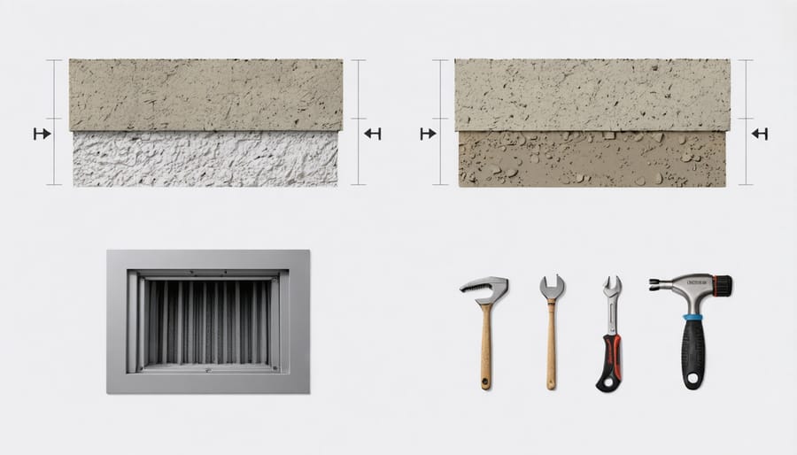 DIY installation process of foundation vent with required tools displayed