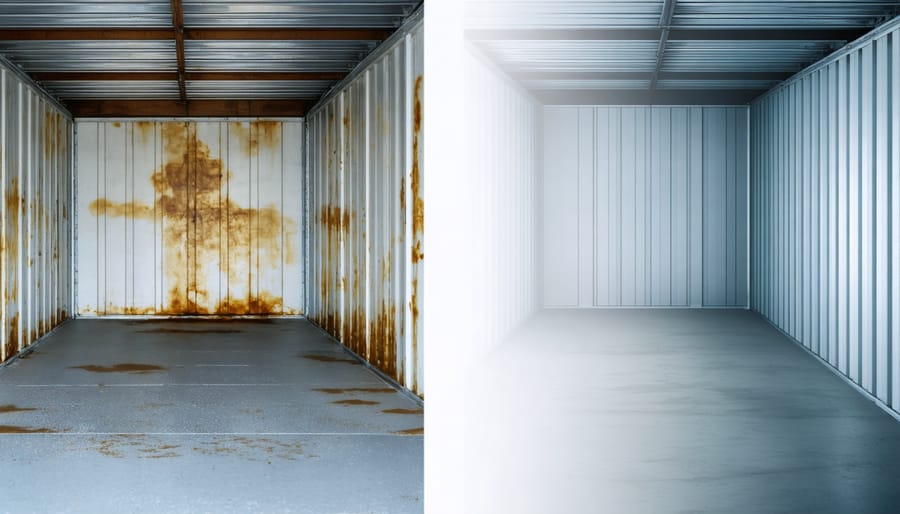 Comparison of ventilated and unventilated storage spaces showing moisture damage