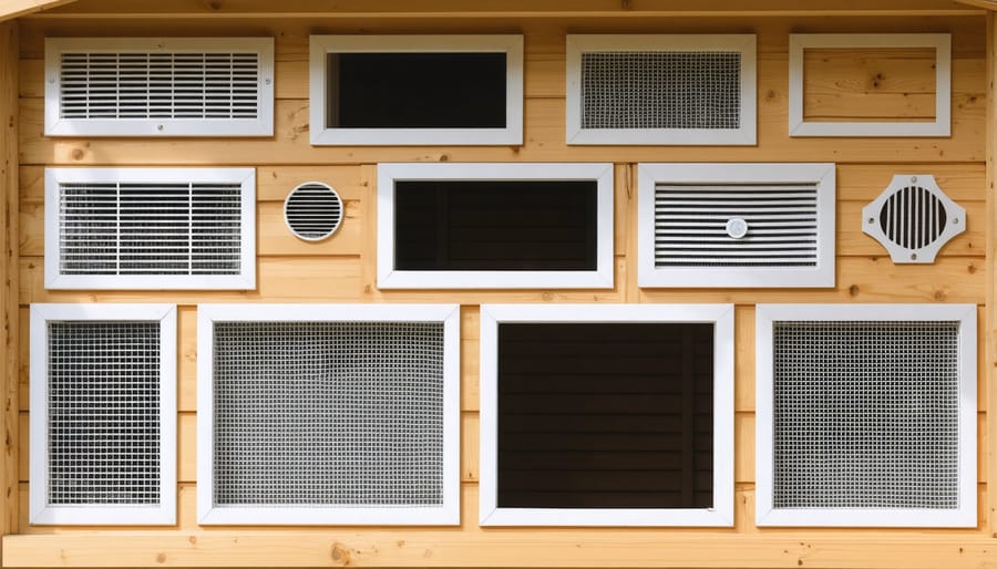 Different types of ventilation features installed in outdoor pet housing